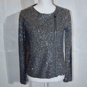 Chico's Platinum Sage Sequin Cardigan Moto Jacket Gray Blue Size 0